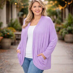Plus Size Cocoon Wrap Cardigan / Duster Rayon Span Crepe Fabric - Lavender